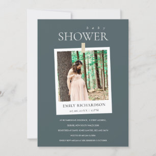 CHIC GRAY MINIMAL CUSTOM FOTO BABY SHOWER INVITE BEDANKKAART