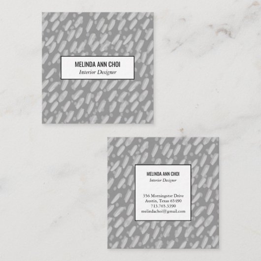 Chic Gray Minimal Stippen + Dashes Handmade Elegan Vierkante Visitekaartje (Voorkant / Achterkant)