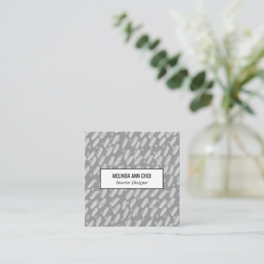 Chic Gray Minimal Stippen + Dashes Handmade Elegan Vierkante Visitekaartje (Staand voorkant)