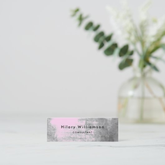 Chic Gray Pastel Pink Grunge Mini Visitekaartje (Staand voorkant)