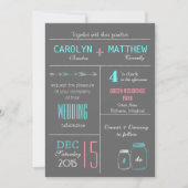 Chic Gray | Roze | Blue MasonJar Wedding Invite Kaart (Voorkant)