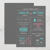 Chic Gray | Roze | Blue MasonJar Wedding Invite Kaart (Voorkant / Achterkant)