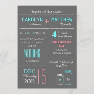 Chic Gray Roze Blue MasonJar Wedding Invite Kaart