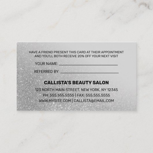 Chic Gray Silver Glitter Gradient Typografie Aanbevelingskaartje (Achterkant)