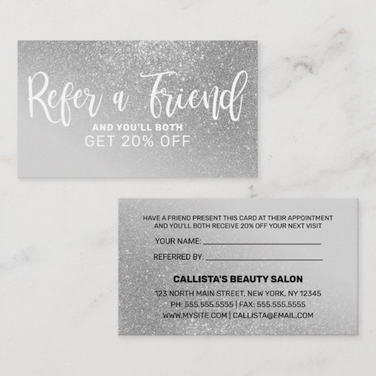 Chic Gray Silver Glitter Gradient Typografie Aanbevelingskaartje (Voorkant / Achterkant)