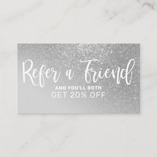 Chic Gray Silver Glitter Gradient Typografie Aanbevelingskaartje (Voorkant)