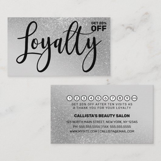 Chic Gray Silver Glitter Gradient Typografie Klantenkaartje (Voorkant / Achterkant)
