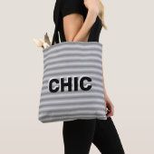 Chic Gray Silver Striped Tote Bag (Dichtbij)
