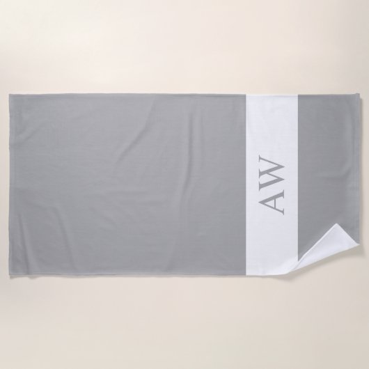 Chic Gray White Monogrammed Strandlaken (Voorkant)