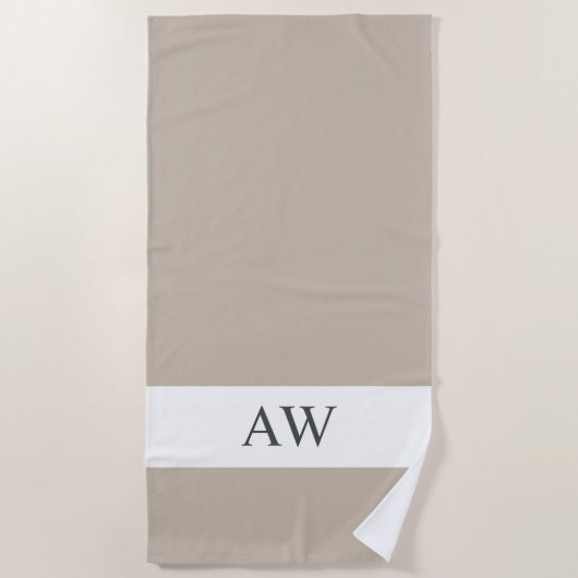 Chic Gray White Monogrammed Strandlaken (Voorkant)