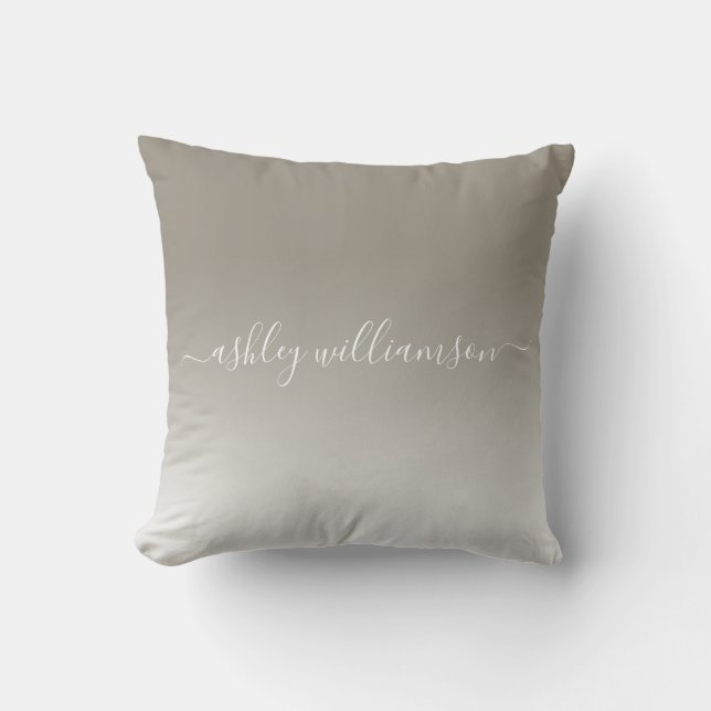 Chic Gray White Ombre Effect Monogram Naam Kussen (Voorkant)