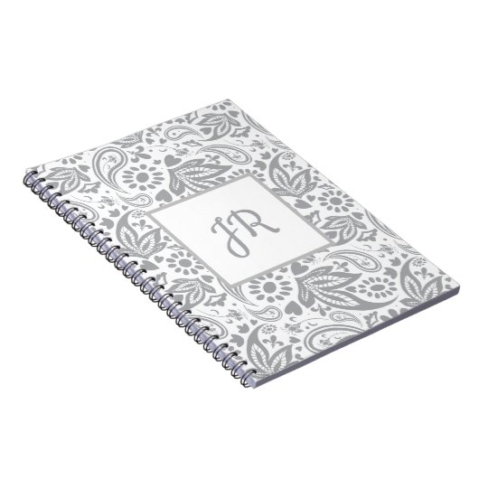 Chic Gray White Pattern Monogram Notitieboek (Rechterzijde)