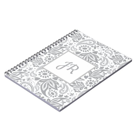 Chic Gray White Pattern Monogram Notitieboek (Linkerzijde)