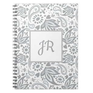 Chic Gray White Pattern Monogram Notitieboek