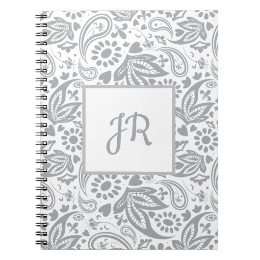 Chic Gray White Pattern Monogram Notitieboek (Voorkant)
