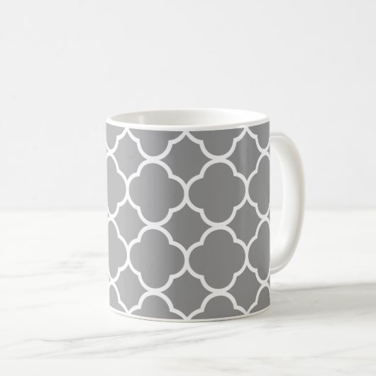 Chic Gray & White Quatrefoil Coffee Tea Mok (Voorkant rechts)