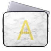 Chic Gray Yellow White Marble Script Name Monogram Laptop Sleeve (Voorkant)
