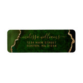 Chic Green Agate Gold Script Monogram adres Etiket (Voorkant)