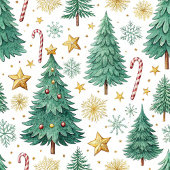 Chic green and gold watercolor Christmas trees Fleece Deken