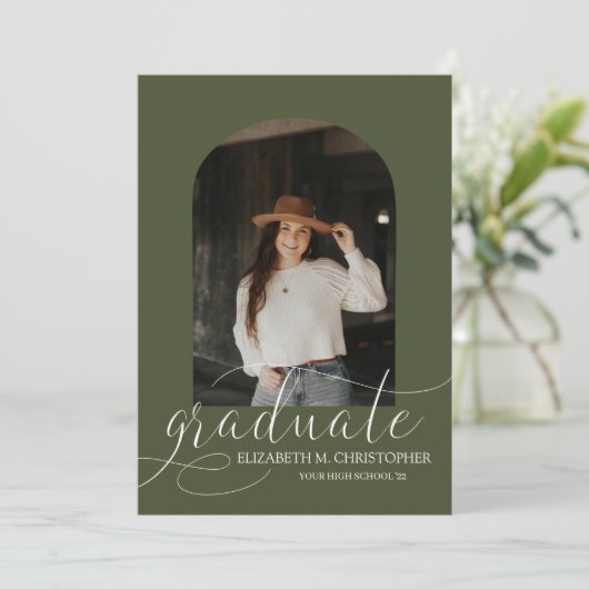Chic Green Arch 5 Photo Collage Afstuderen Aankondiging (Staand voorkant)