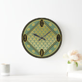 Chic Green & Black Art Deco Fan Pattern Monogram Grote Klok (Huis)