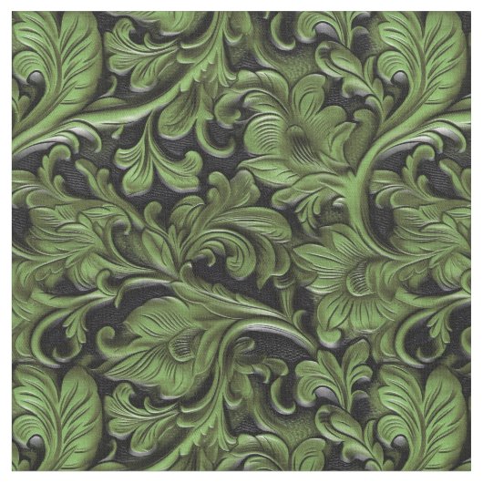 Chic green black tooled leather floral stof (Close Up)