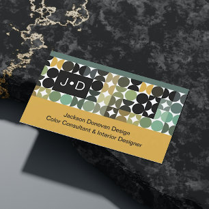 Chic Green Black White Brown Retro Art Patroon Visitekaartje