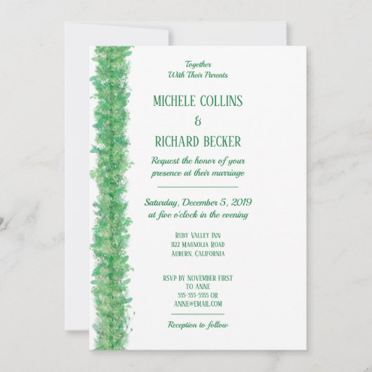 Chic Green Botanical Border Wedding Kaart (Voorkant)