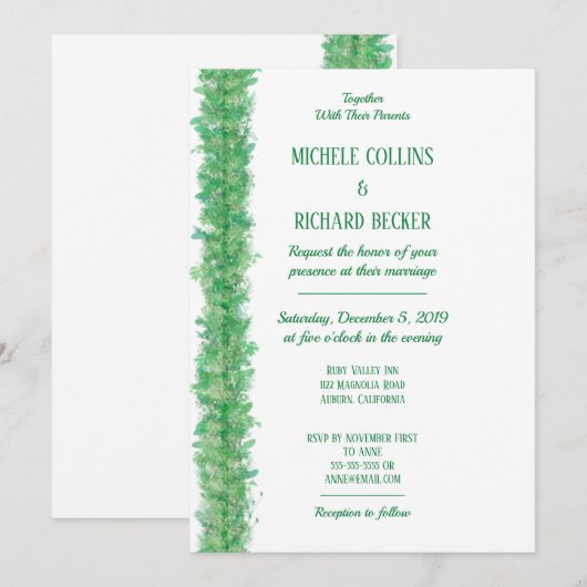 Chic Green Botanical Border Wedding Kaart (Voorkant / Achterkant)