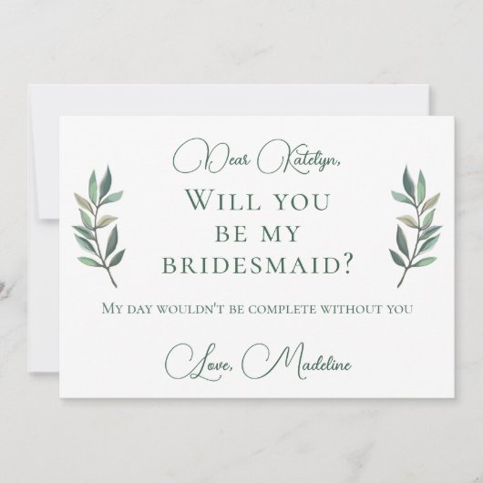 Chic Green Botanical wil dat je mijn Bridesmaid be Kaart (Voorkant)