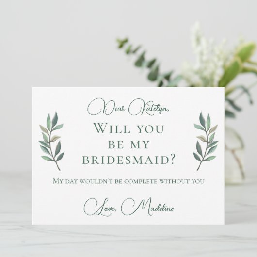 Chic Green Botanical wil dat je mijn Bridesmaid be Kaart (Staand voorkant)