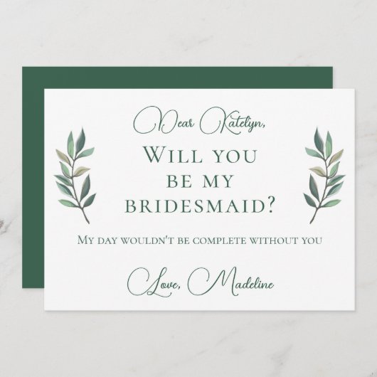 Chic Green Botanical wil dat je mijn Bridesmaid be Kaart (Voorkant / Achterkant)