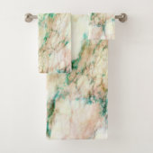 Chic Green Brown Cream Marmer Patroon Bad Handdoek (Insitu)
