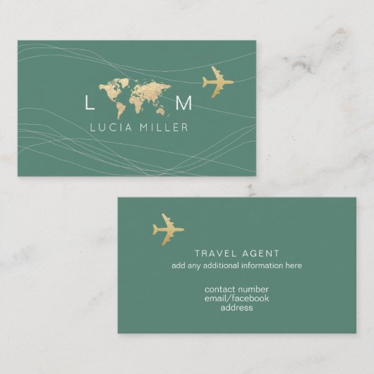 Chic Green Business Card for a travel agent Visitekaartje (Voorkant / Achterkant)