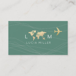 Chic Green Business Card for a travel agent Visitekaartje