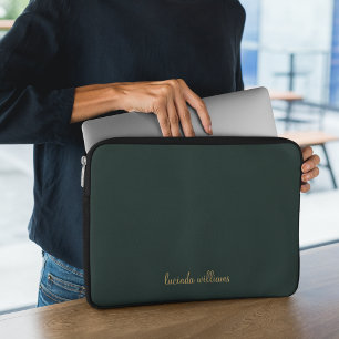 Chic Green Charcoal & Chic Script Naam Monogram Laptop Sleeve