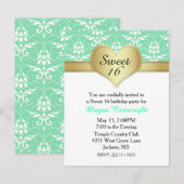 Chic Green Damask Sweet 16 Birthday Invitation Kaart (Voorkant / Achterkant)