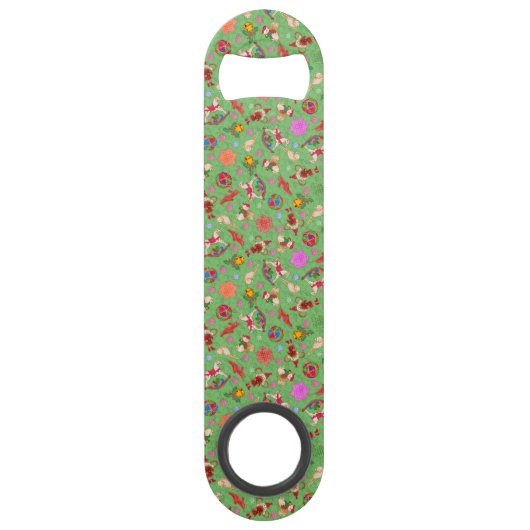 Chic Green Ditsy Holiday Kerstversiering Speed Flessenopener (Voorkant)
