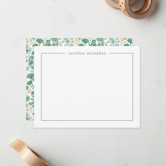 Chic Green Ditzy Floral Specialized Stationery Notitiekaartje (Voorkant / Achterkant in situ)