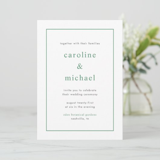 Chic Green Ditzy Floral Wedding Invitation Kaart (Staand voorkant)