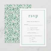 Chic Green Ditzy Floral Wedding RSVP Kaart (Voorkant / Achterkant)