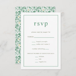 Chic Green Ditzy Floral Wedding RSVP Kaart