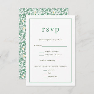Chic Green Ditzy Floral Wedding RSVP Kaart