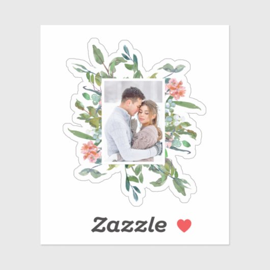 Chic Green en Blush Waterverf Bloemen met Foto Sticker (Vel)