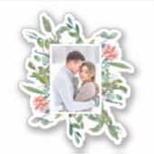 Chic Green en Blush Waterverf Bloemen met Foto Sticker (Voorkant)