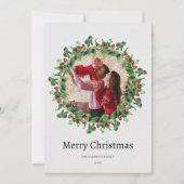 Chic Green en Red Floral Kerstfoto Feestdagenkaart (Voorkant)