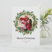 Chic Green en Red Floral Kerstfoto Feestdagenkaart (Staand voorkant)