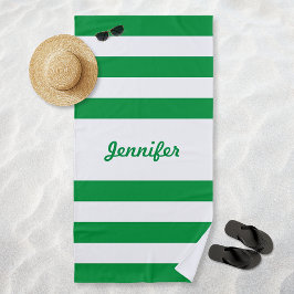 Chic Green en White Stripes Persoonlijk Strandlaken