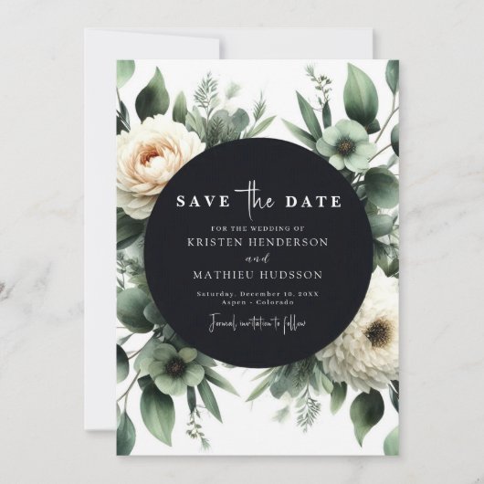 Chic Green Eucalyptus Digital Wedding Save The Date (Voorkant)