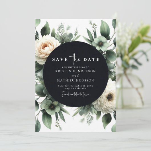 Chic Green Eucalyptus Digital Wedding Save The Date (Staand voorkant)
